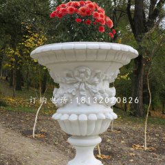 歐式花盆雕塑  漢白玉園林景觀石雕