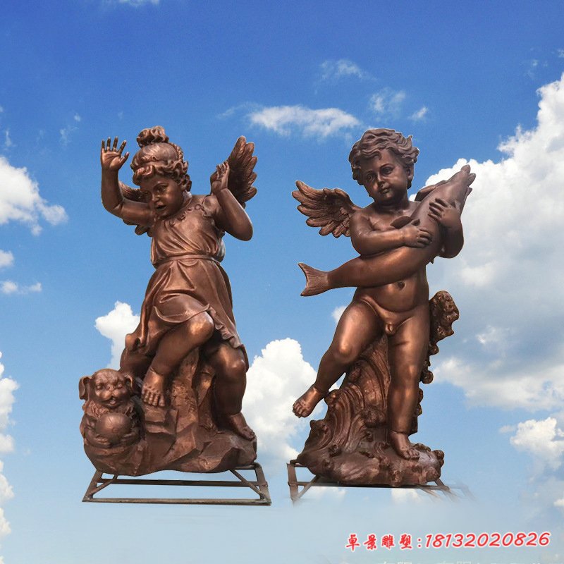 銅雕廣場西方天使人物雕塑